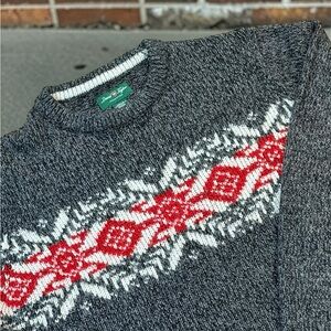 Vintage David Taylor Sweater 90's Gray White Red Acrylic Size Medium